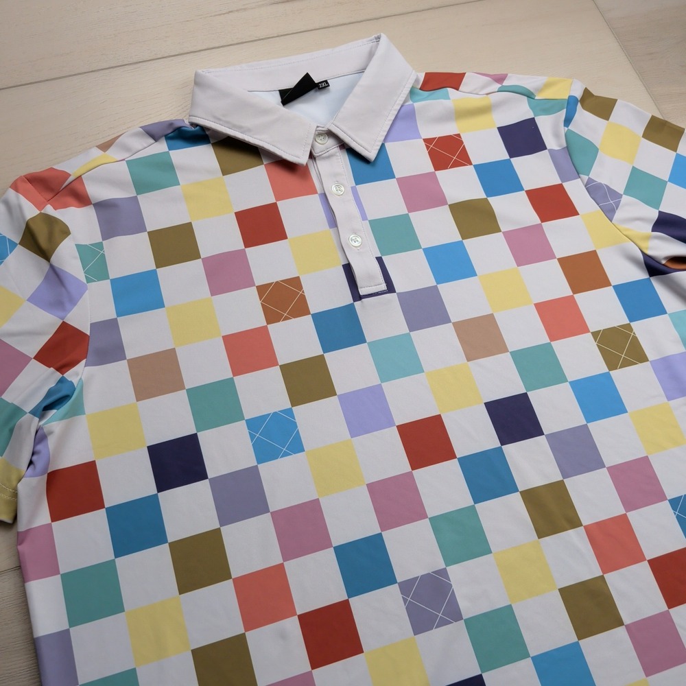 Sunday Swagger Checked Out Polo Shirt Mens 2xl Multi Color Checkerboard Golf